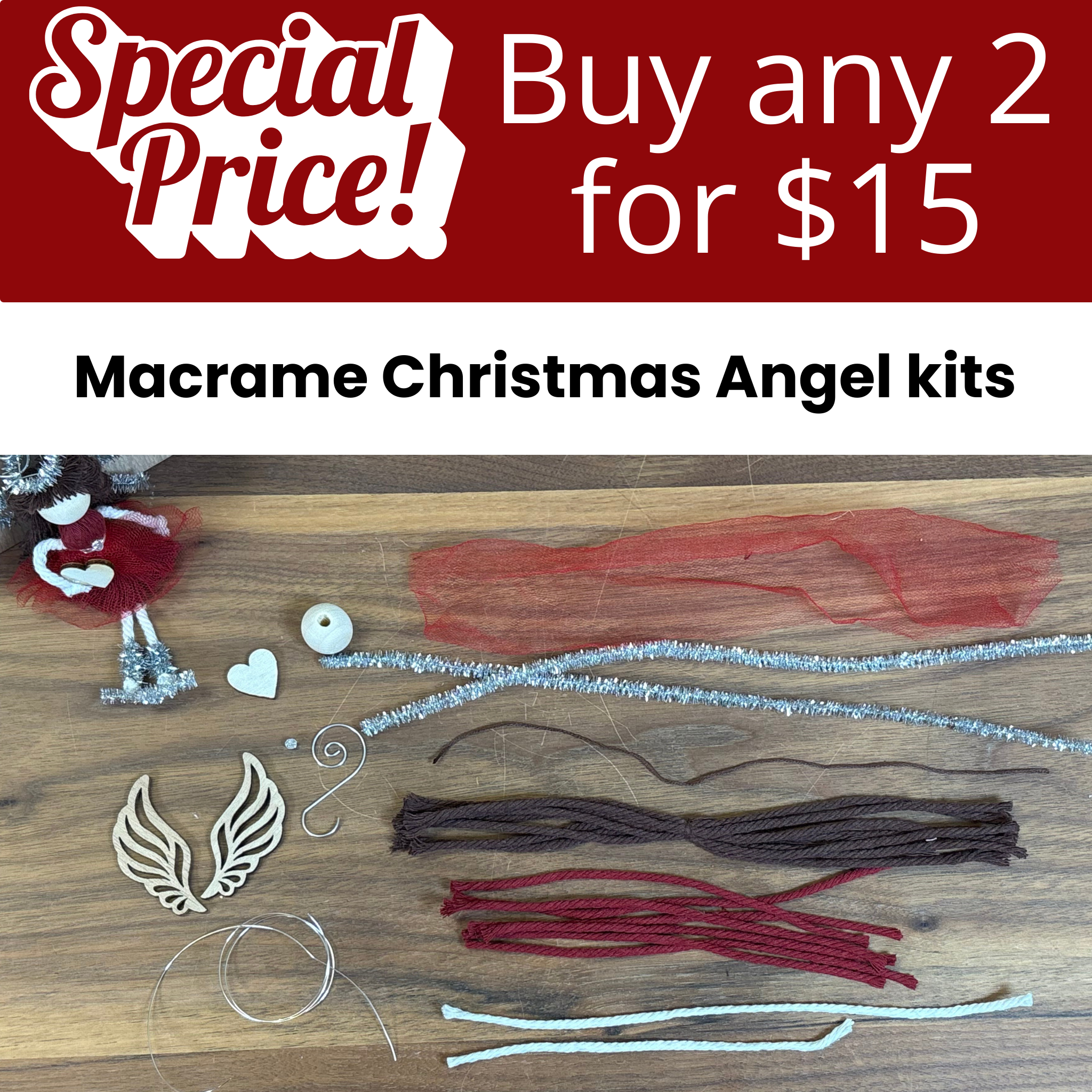 DIY Macrame Christmas Angel Kit - Buy any 2 for $15